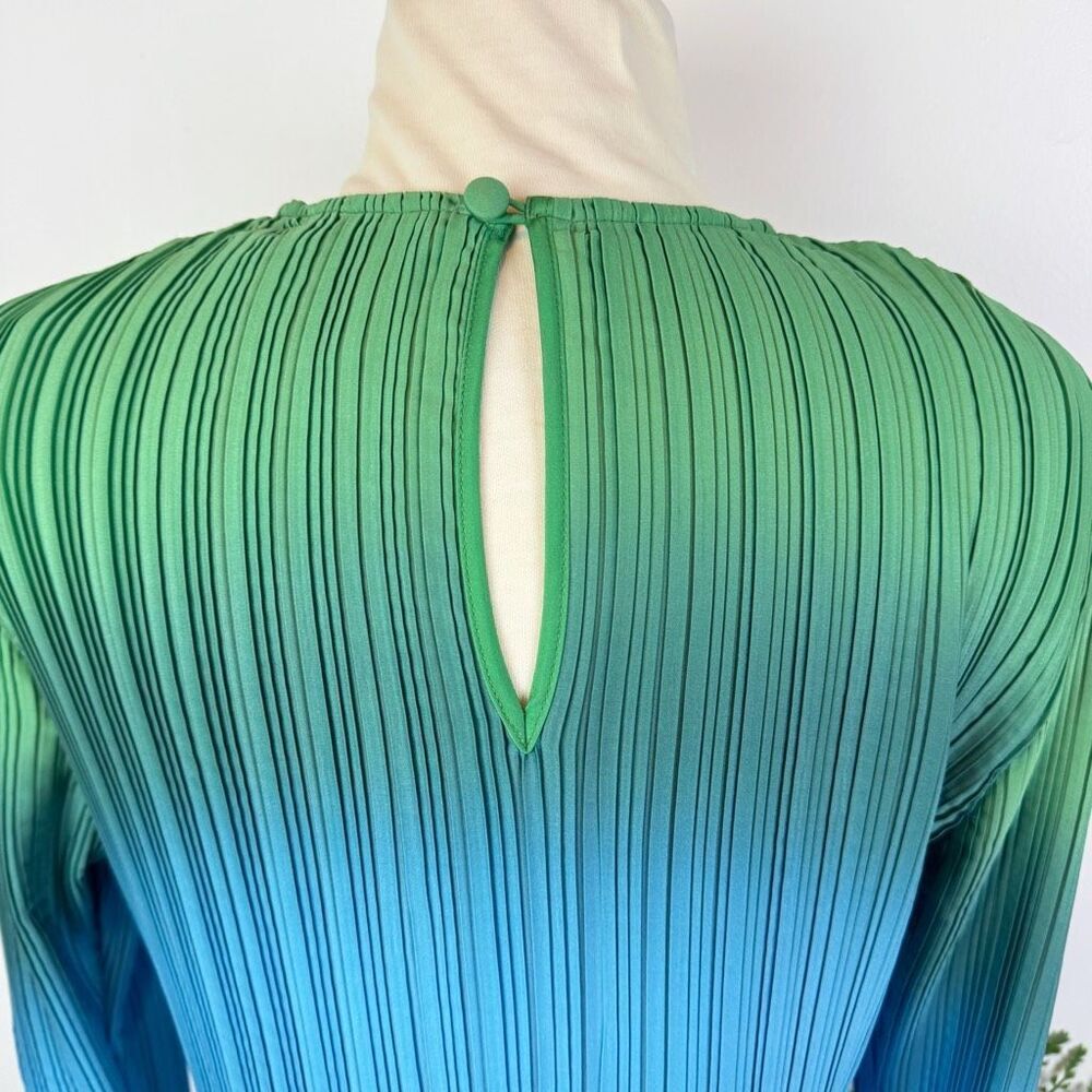 Arthur * Ribbed Pleated Midi Dress Ombré Blue Green Long Sleeve US 6 Free People - Picture 9 of 15